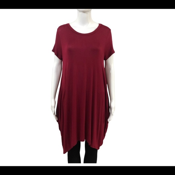 Love In Womans Size L Tunic Top Dress boho Blouson Oversized Red Wine Pocket - Picture 4 of 13